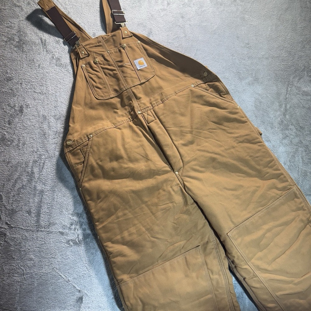 Vintage Carhartt R03 Duck Insulated Bib Overalls Brown 44x32 Made in USA Union‎